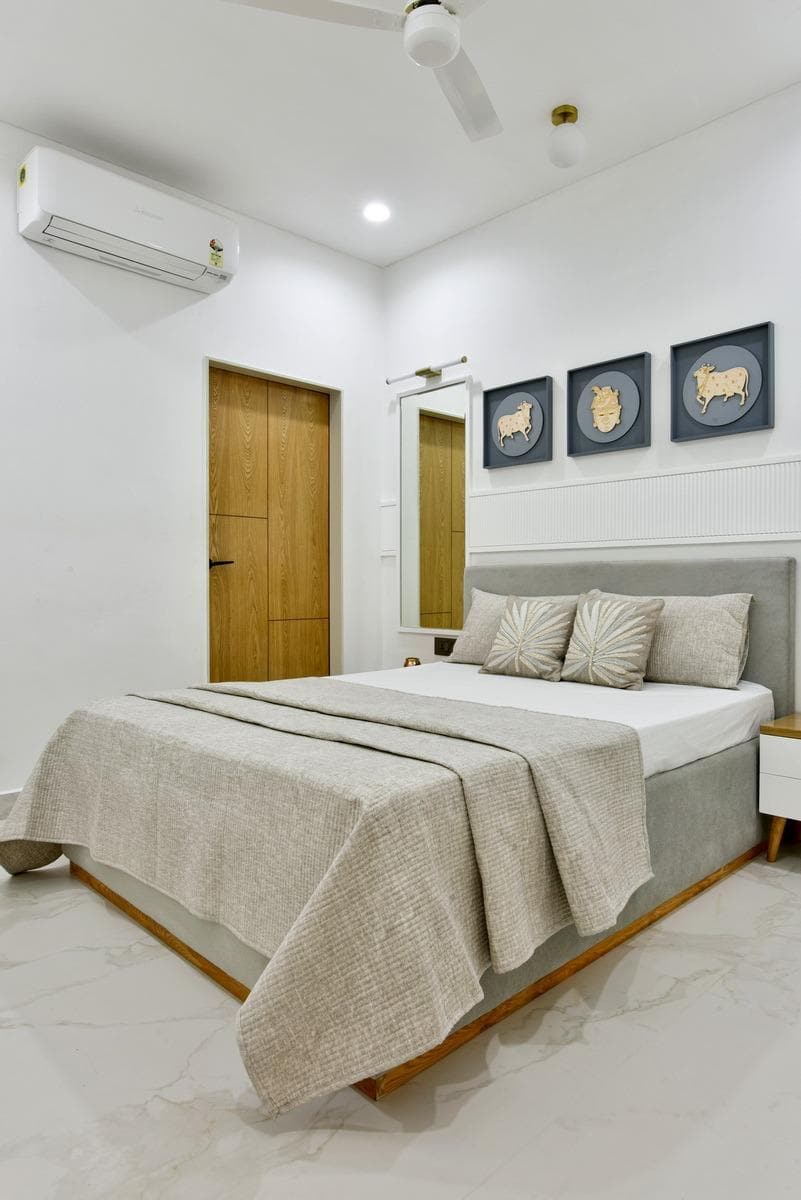 Grey headboard master bedroom, second angle