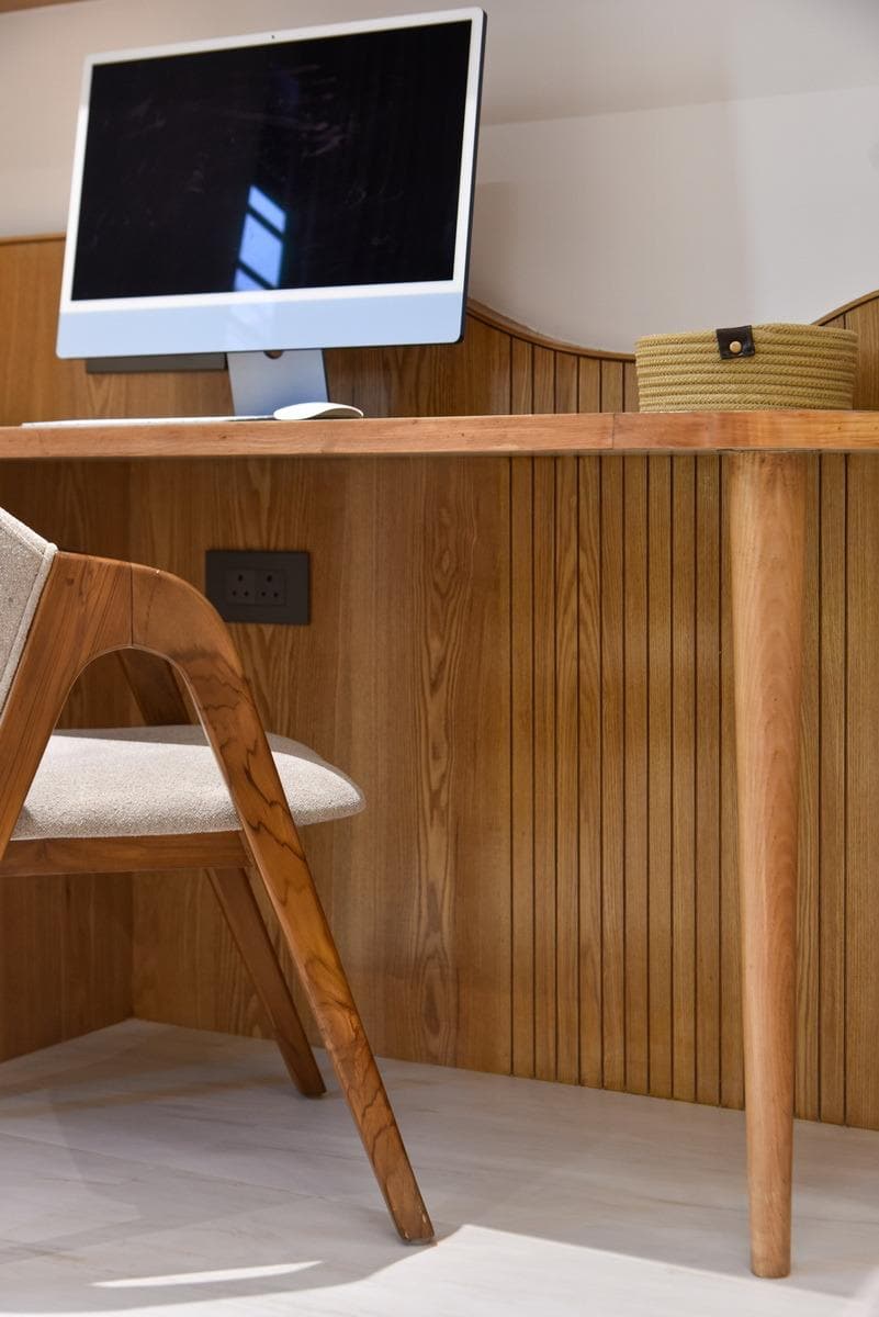Close-up of teak study desk joinery